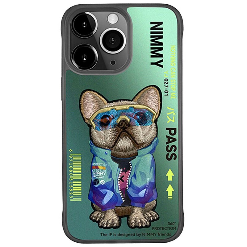 قاب محافظ گوشی آیفون 15 پرو طرح سگ با عینک واقعی نیمی YJ027-01