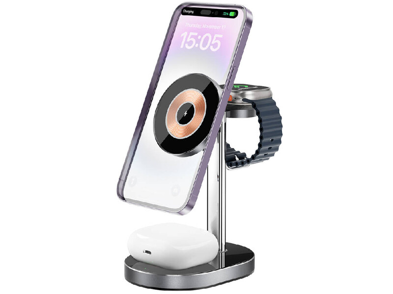 شارژر بی سیم مگنتی رومیزی 15 وات گوشی، ایرپاد و اپل واچ و پایه نگهدارنده گوشی ویوو Wi-W003