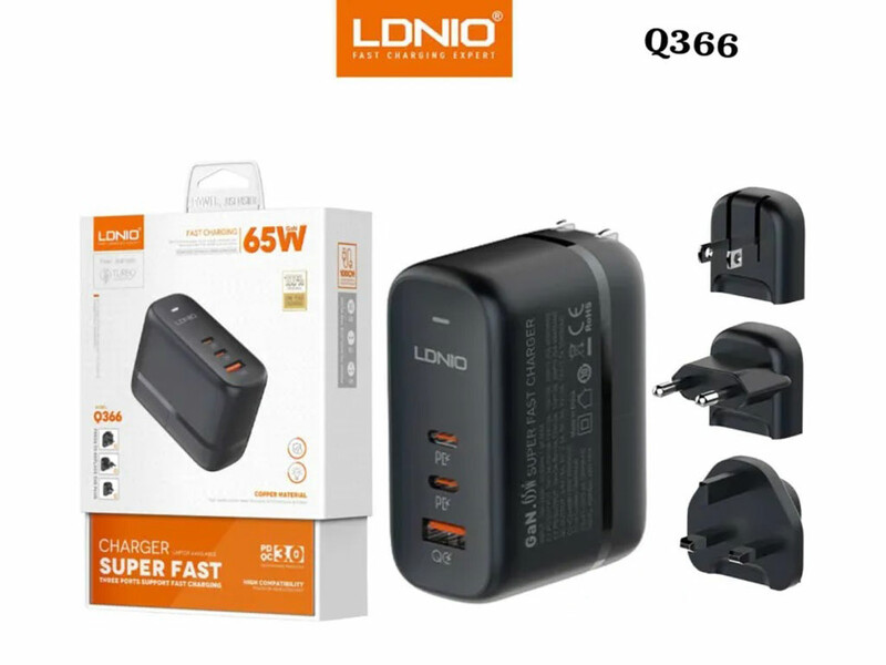 شارژر دیواری تایپ سی و یو اس بی 65 وات و 30 وات الدنیو LDNIO 65W GaN Supper Fast Charger Q366