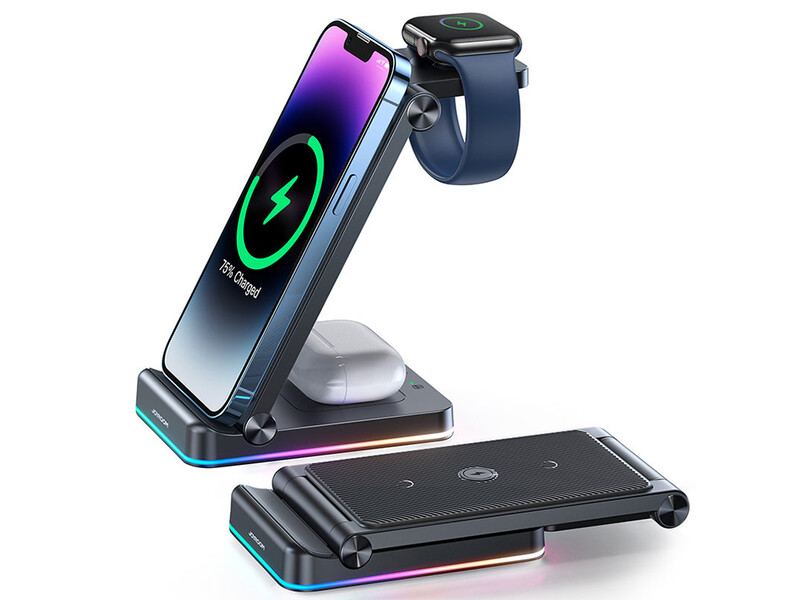 استند و شارژر وایرلس سه کاره 15 وات گوشی، اپل واچ و هندزفری بلوتوثی جویروم JR-WQN01