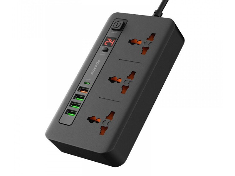 چند راهی برق سه سوکت، 4 یو اس بی، 1 تایپ سی دو متری پورودو  Porodo FWCH013 Multi-Port Power HUB 4 USB-A/USB-C Kit 2M