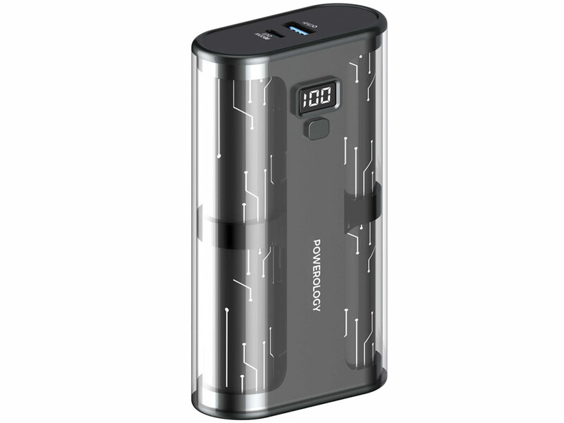 پاوربانک فست شارژ تایپ سی و یو اس بی 20 وات 20000 طرح شفاف پاورولوژی PPBCHA25
