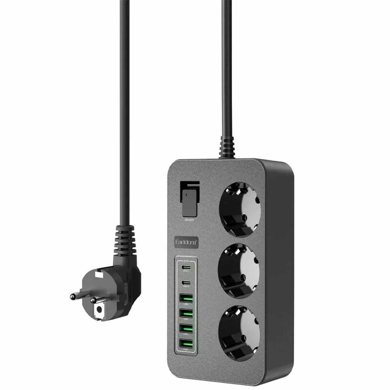 چندراهی برق ارت‌دار 3 سوکت،4 پورت یو‌اس‌بی و 2 پورت تایپ‌سی 3000 وات ارلدام SC14