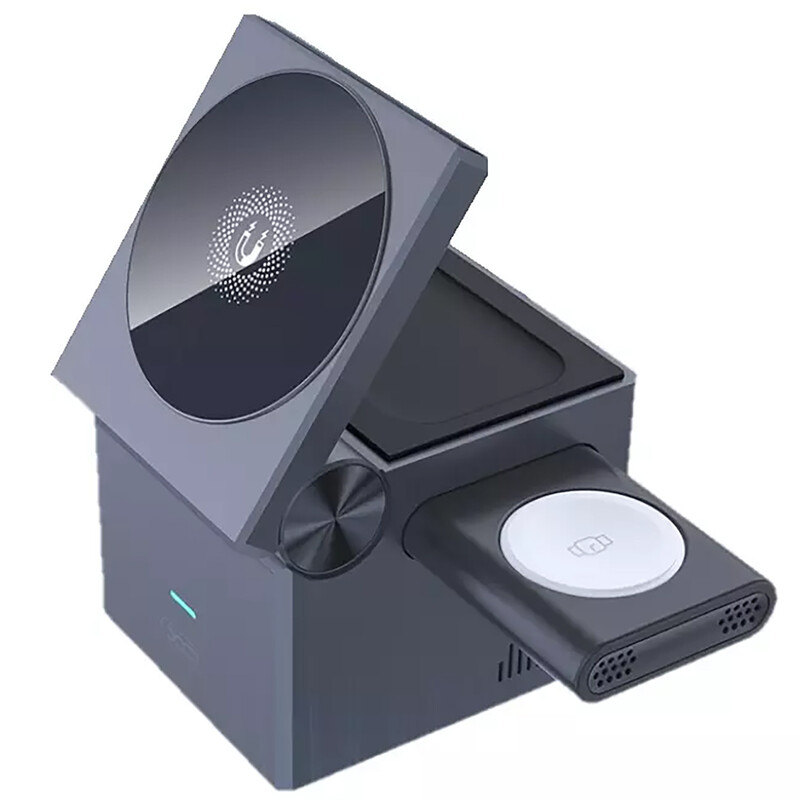 شارژر وایرلس رومیزی گوشی آیفون 12 تا 15 سه کاره 15 وات ایکس او CX027