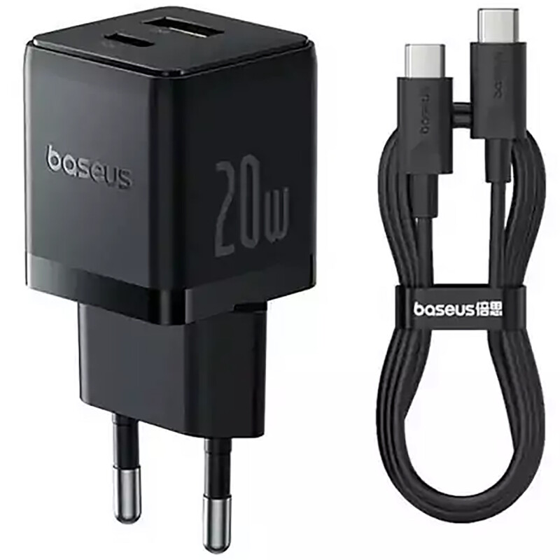 شارژر دیواری 20 وات فست شارژ  Type-C و USB بیسوس با کابل دو سر تایپ سی CCZC20UE