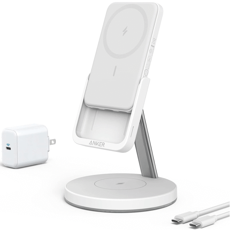 پاوربانک وایرلس 5000 گوشی آیفون 12،13، ایرپاد پرو و ایرپاد 2 و هولدر موبایل رومیزی انکر B25A7221