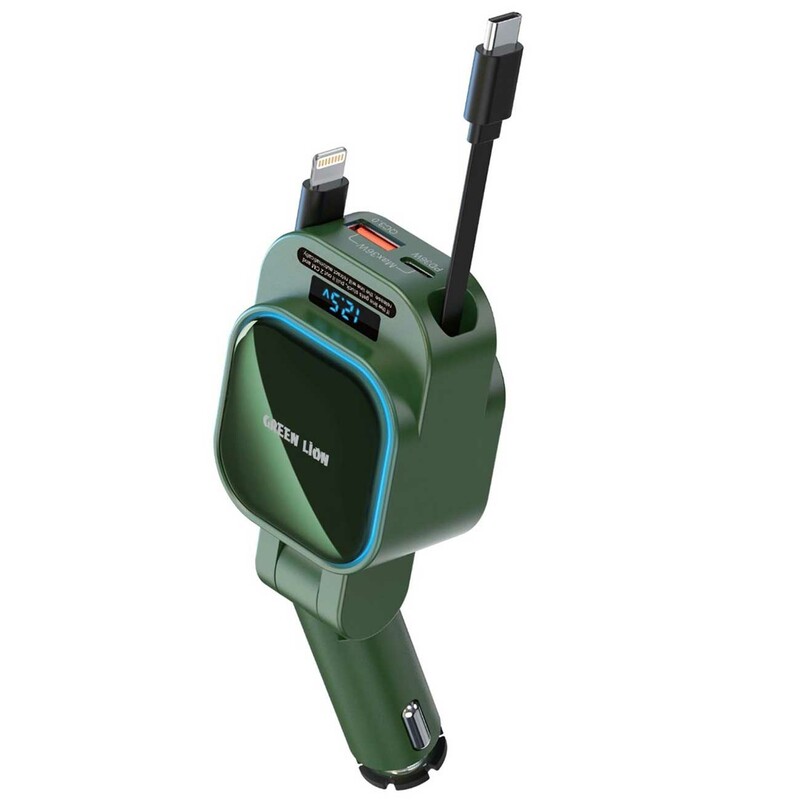 شارژر فندکی فست شارژ ماشین 96 وات USB، Type-C و Lightning گرین لاین GN96WRCCGN