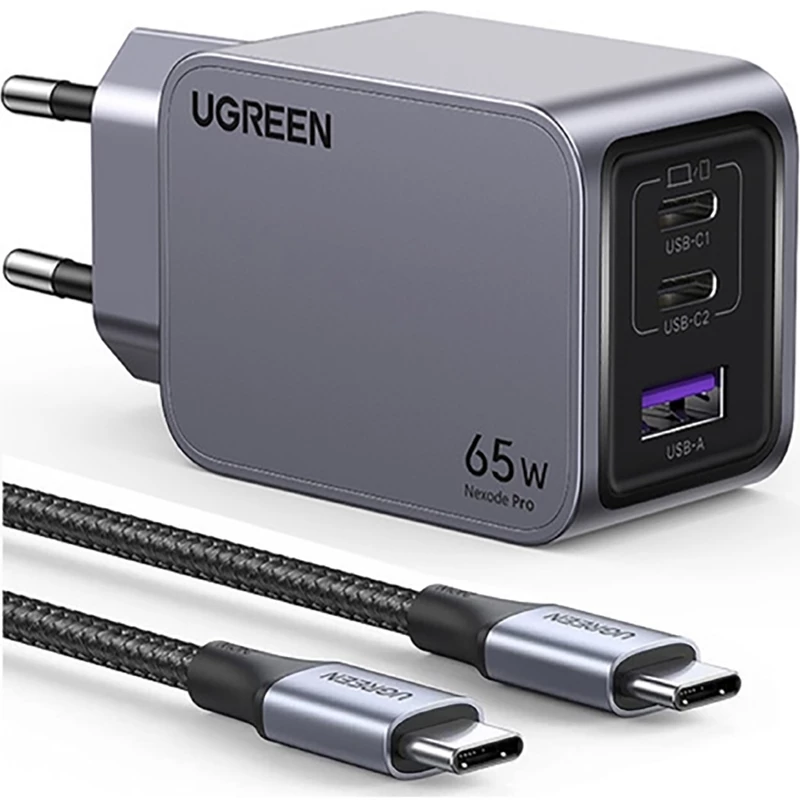 شارژر دیواری USB و تایپ‌سی 65 وات یوگرین Ugreen X755 25871 با کابل تایپ‌سی به تایپ‌سی 5 آمپر