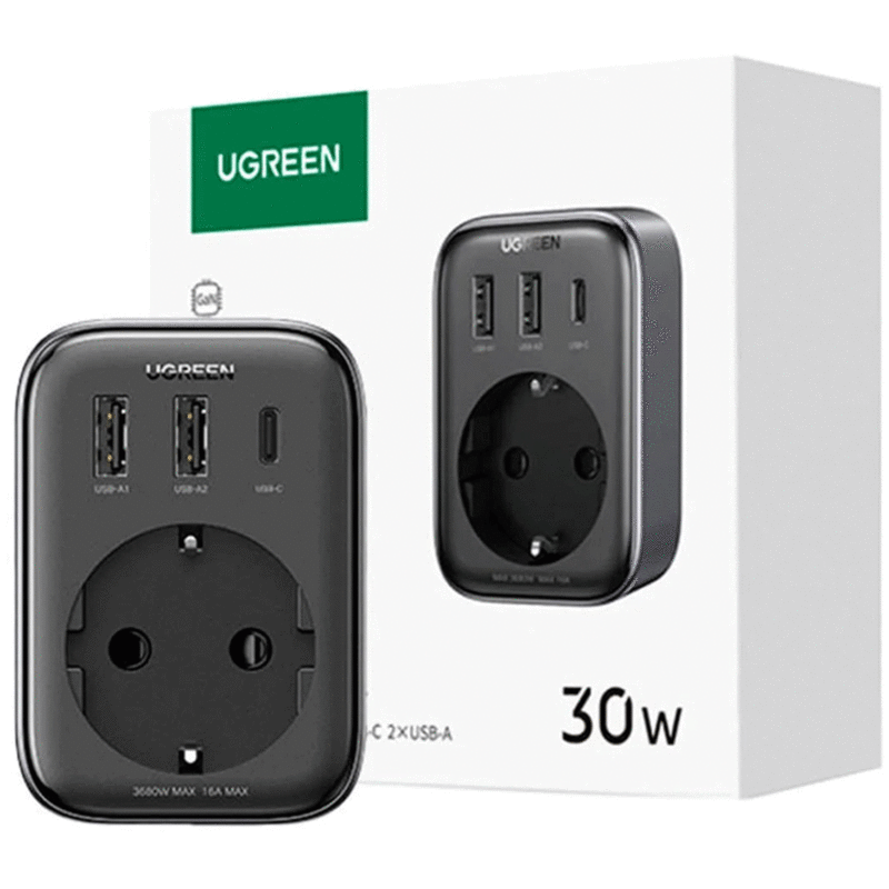 چندراهی برق 3680 وات یک سوکت و شارژر دیواری 30 وات یک Type-C و دو USB یوگرین CD314 90613