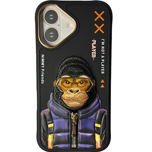 قاب محافظ گوشی آیفون 16 طرح گوریل با عینک و زیپ واقعی نیمی Embroidery