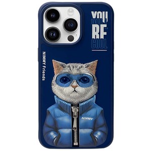 قاب محافظ گوشی آیفون 15 پرو طرح گربه با زیپ و عینک واقعی نیمی Embroidery