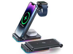 استند و شارژر وایرلس سه کاره 15 وات گوشی، اپل واچ و هندزفری بلوتوثی جویروم JR-WQN01