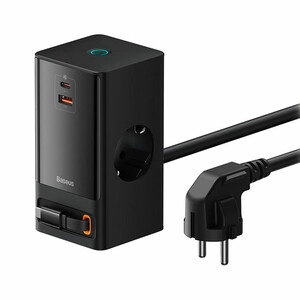 چند راهی برق 65 وات هوشمند 1 یو اس بی و 1 تایپ سی و 2 سوکت برق با کابل تایپ‌سی متصل بیسوس CCGAN65-S2ACE