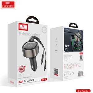 شارژر فندکی فست شارژ ماشین تایپ سی و لایتنینگ 30 وات ارلدام