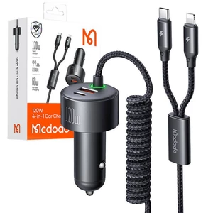 شارژر فست شارژ  چهار پورت تایپ سی، لایتنینگ و یو اس بی داخل خودرو مک دودو