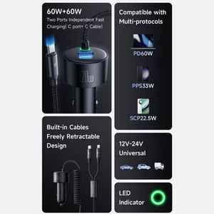 شارژر فست شارژ  چهار پورت تایپ سی، لایتنینگ و یو اس بی داخل خودرو مک دودو