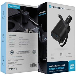 خرید شارژر فندکی فست شارژ تایپ سی 70 وات پاورولوژی