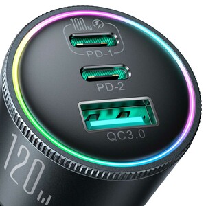 شارژر فندکی سوپر فست شارژ ماشین تایپ سی 120 وات با کابل دو سر تایپ‌سی جویروم