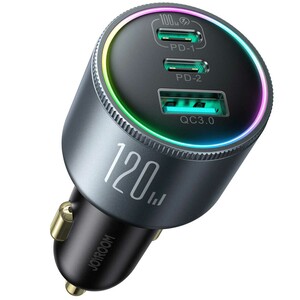 شارژر فندکی سوپر فست شارژ ماشین تایپ سی 120 وات با کابل دو سر تایپ‌سی جویروم