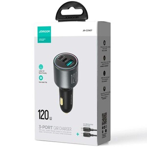 شارژر فندکی سوپر فست شارژ ماشین تایپ سی 120 وات با کابل دو سر تایپ‌سی جویروم