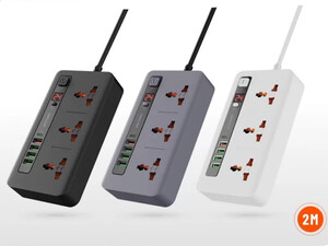 چند راهی برق سه سوکت، 4 یو اس بی، 1 تایپ سی دو متری پورودو  Porodo FWCH013 Multi-Port Power HUB 4 USB-A/USB-C Kit 2M