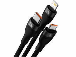 کابل سوپر فست شارژ سه سر یو اس بی به میکرو، تایپ‌ سی و لایتنینگ 1.2 متر بیسوس Baseus Flash Series Ⅱ Cable USB to M+L+C 100W CASS030001