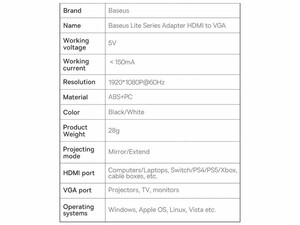 کابل اچ دی ام آی به وی جی آی بیسوس Baseus WKQX010001 Lite Series Adapter HDMI To VGA