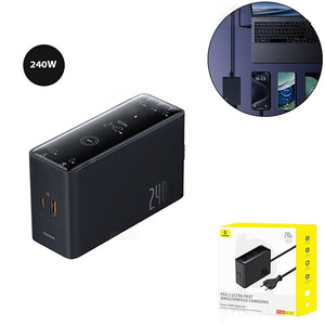 شارژر رومیزی فست تایپ سی، یو اس بی و دی سی 240 وات بیسوس CCGAN240CE