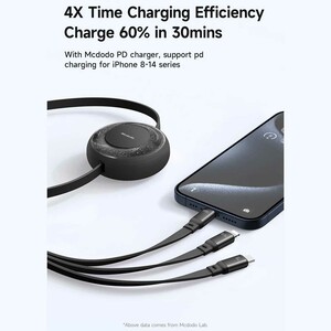 کابل شارژ سه سر تایپ سی به تایپ‌سی 100 وات، لایتنینگ 36 وات و میکرو یو‌اس‌بی 10 وات 1.2 متری مک‌دودو