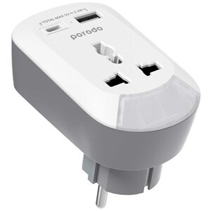 مبدل و چند راهی برق 2500 وات یک سوکت برق، یک تایپ سی، یک یو‌اس‌بی پورودو PD-MSACEU-WH