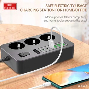 خرید چندراهی برق ارت‌دار 3 سوکت،4 پورت یو‌اس‌بی و 2 پورت تایپ‌سی 3000 وات ارلدام