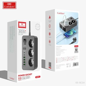 چندراهی برق ارت‌دار 3 سوکت،4 پورت یو‌اس‌بی و 2 پورت تایپ‌سی 3000 وات ارلدام