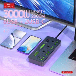 چندراهی برق جهانی یک سوکت، دو تایپ سی و هشت یو‌اس‌بی 3000 وات ارلدام ES-SC11