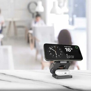 استند و شارژر بی سیم آیفون 15 وات سه کاره رومیزی تاشو پرودو PD-3N1MWFC-BK