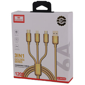 خرید کابل فست شارژ سه سر  یو اس بی به تایپ سی، لایتنینگ و میکرو یو اس بی ارلدام