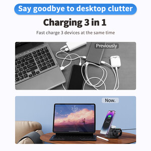 بهترین شارژر وایرلس رومیزی 15 وات سه کاره ایکس او