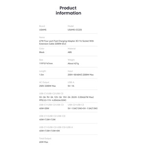 ایستگاه شارژ و سوکت برق رومیزی فست شارژ یوسامز