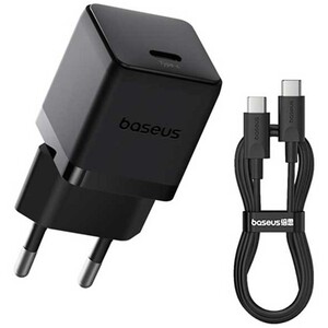 شارژر دیواری تایپ‌سی 20 وات بیسوس همراه با کابل دو سر تایپ سی 60 وات یک متری CCZC20CE