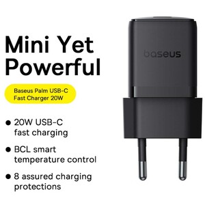 خرید شارژر دیواری تایپ‌سی 20 وات بیسوس همراه با کابل دو سر تایپ سی 60 وات یک متری