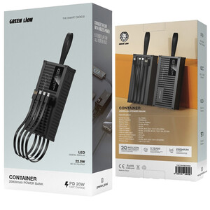 قیمت شارژر همراه 20000 همراه با کابل تایپ سی، لایتنینگ، میکرو و یو اس بی گرین