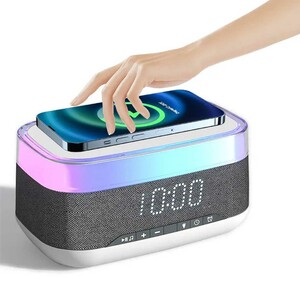 اسپیکر بلوتوثی، شارژ بی‌سیم 15 وات، چراغ خواب و ساعت دیجیتال رومیزی PGM202