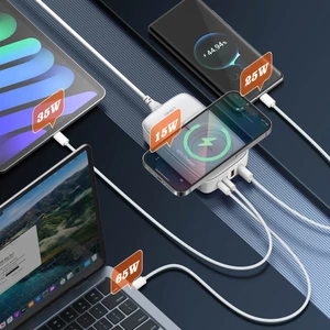 خرید شارژر بی سیم مگنتی چندمنظوره سوپر فست شارژ با چندین پورت تایپ سی یو اس بی لایتنینگ