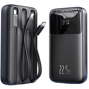 پاوربانک 22.5 وات 20000 همراه با کابل تایپ سی، لایتنینگ و میکرو یو اس بی بیسوس PPMD2-20