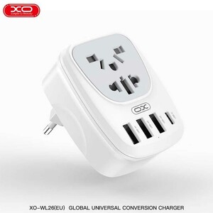 خرید شارژر دیواری و چندراهی برق یک سوکت جهانی، 3 یو‌اس‌بی و 1 تایپ‌سی 15 وات ایکس‌او