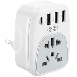 قیمت شارژر دیواری و چندراهی برق یک سوکت جهانی، 3 یو‌اس‌بی و 1 تایپ‌سی 15 وات ایکس‌او