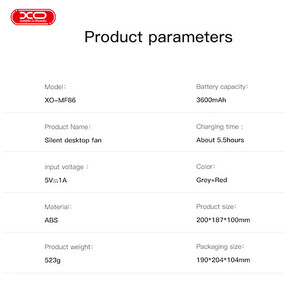 پنکه رومیزی 3600 میلی آمپر ساعت ایکس او