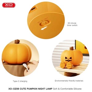 چراغ خواب فانتزی رومیزی شارژی طرح کدو تنبل ایکس‌او