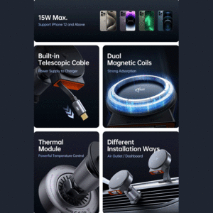 هولدر وایرلس 15وات و شارژر فندکی با کابل جمع شونده مک دودو