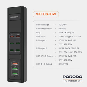 خرید شارژر رومیزی 9 پورت 85 وات پورودو PD-FWCH031-BK