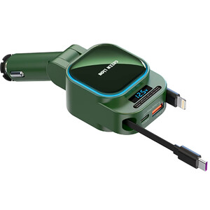 قیمت شارژر فندکی فست شارژ 96 وات یو اس بی و تایپ سی با کابل داخلی  تایپ سی و لایتنینگ با طول ۷۰ سانتی‌متر گرین